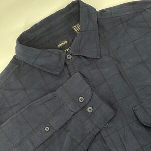 George Mens L‎ Dark Navy Blue Sueded Long Sleeve Button Up Plaid Shirt